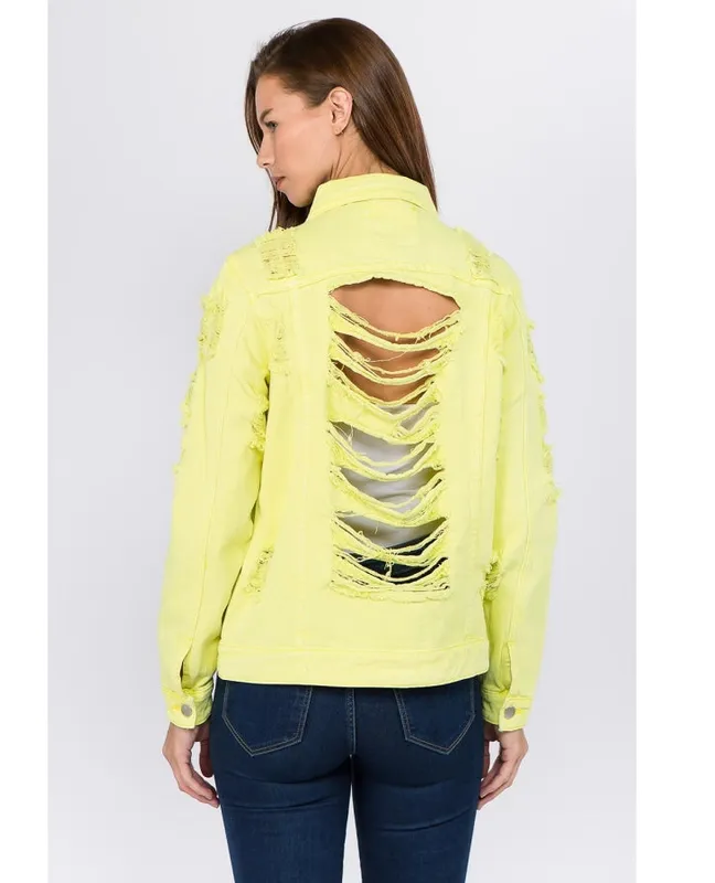 Distressed Back Button-Down Denim Jacket