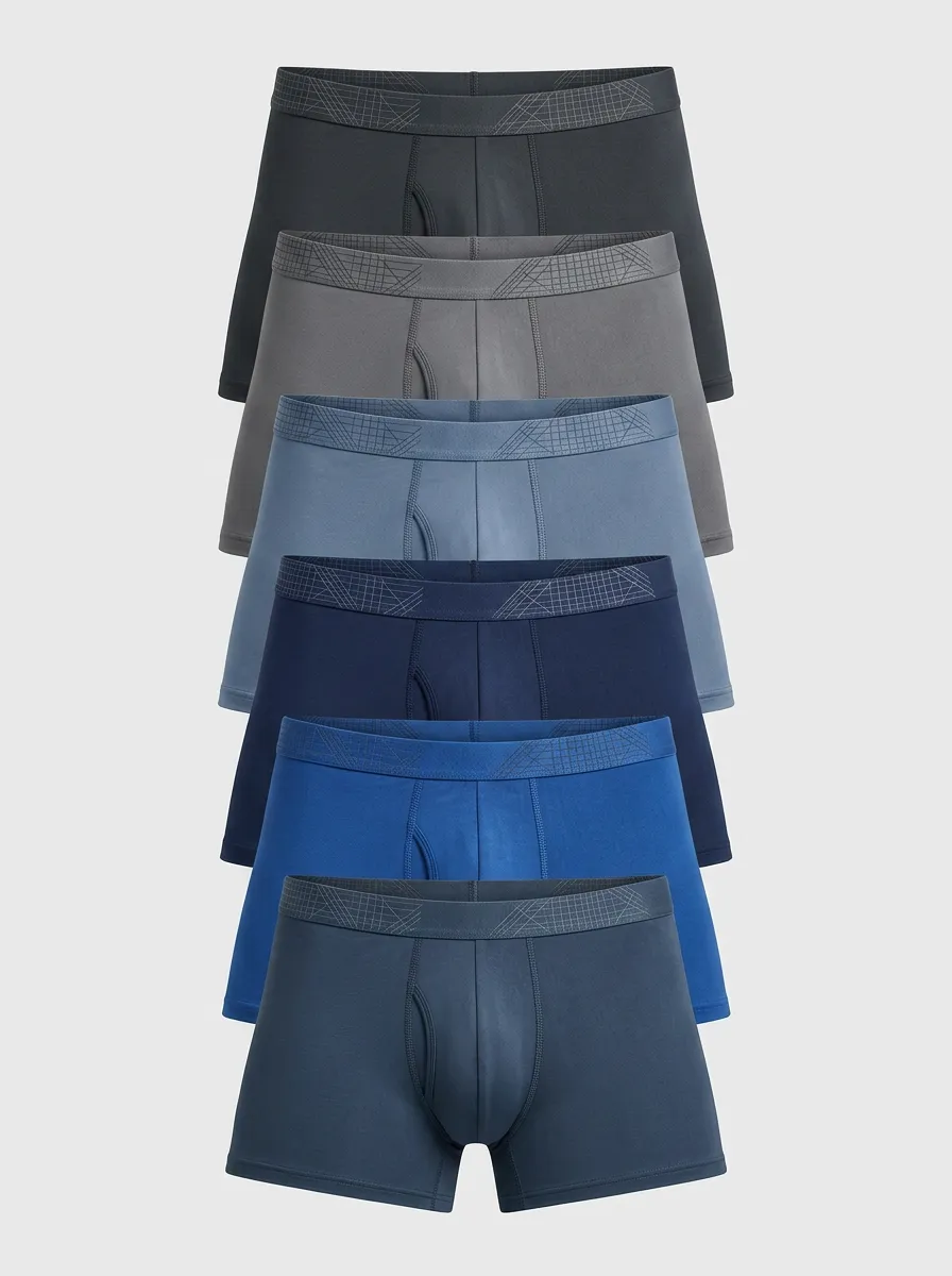 Men's Solid Pattern Elastic Waistband Minimalist Design 6-Pack Boxer Briefs