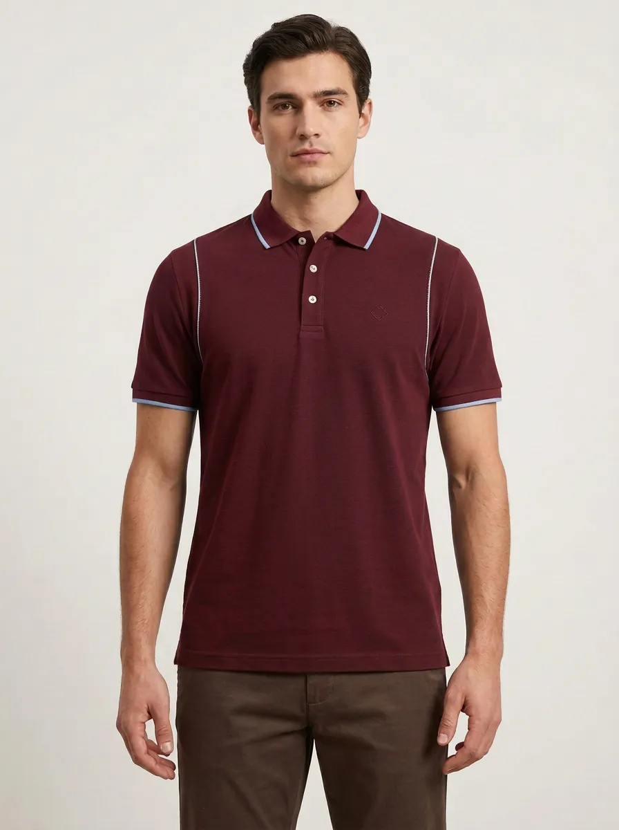 Men's Navy Blue Contrast Trim Tipped Polo Shirt