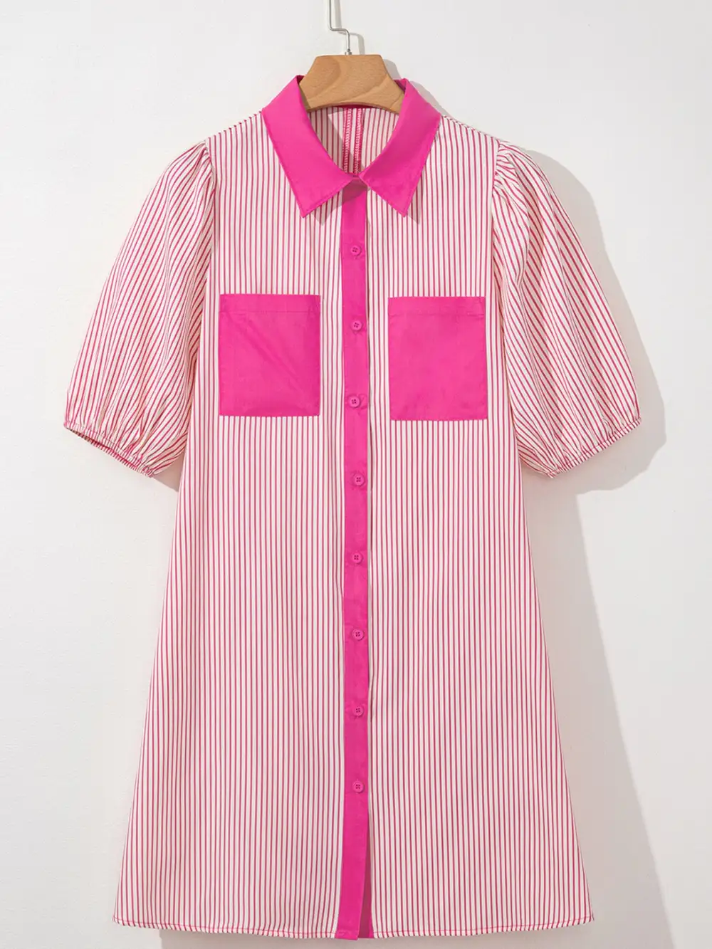 Striped Patchwork Button Front Mini Dress