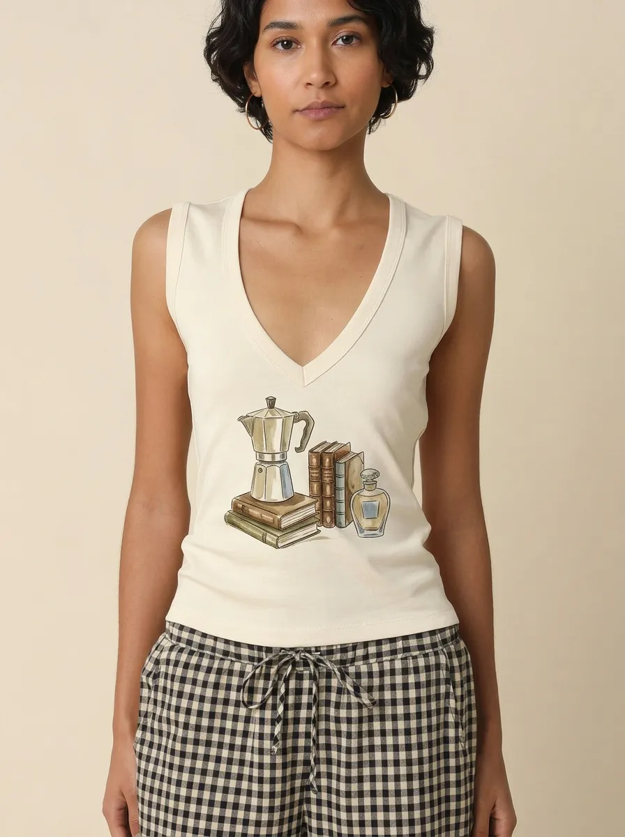 Women's Coffee Book Moka Pot Books Graphic Tank Top