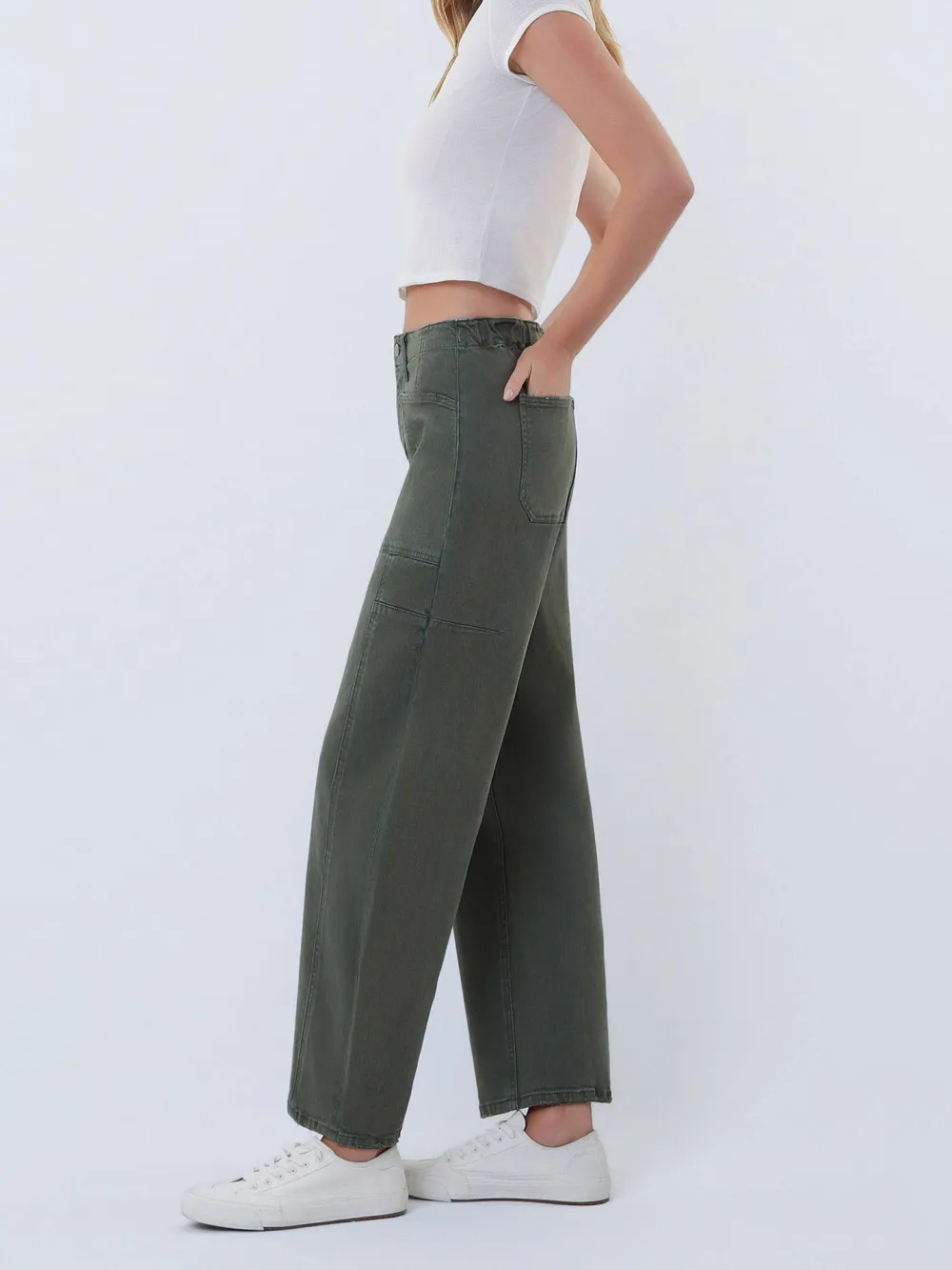 Women's Elastic-Waist Relaxed Barrel Jeans