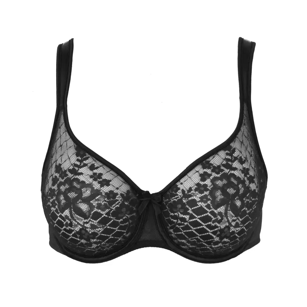 Women's Molded Seamless Adjustable Straps Lace Mesh Fuller Bust Bra