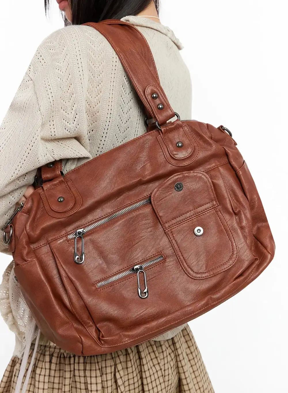 Multi-Pocket Faux Leather Crossbody Bag
