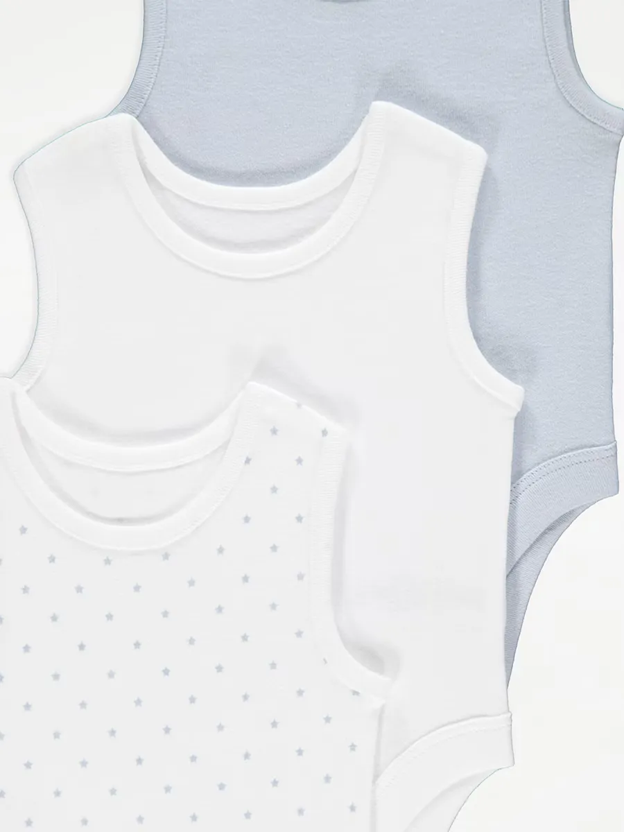 Blue Sleeveless Bodysuits 3 Pack