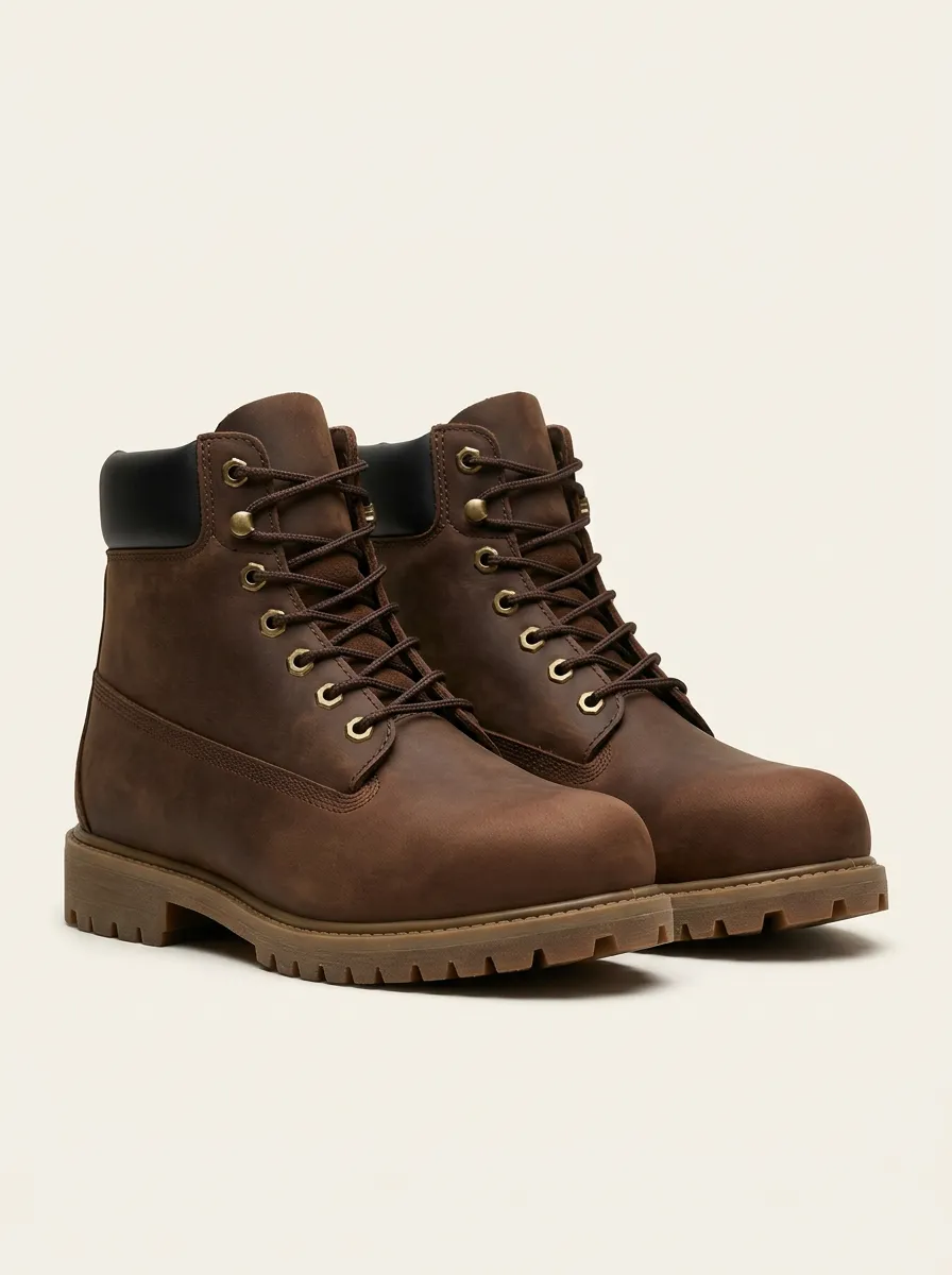 Men's Plain-Matte Lug-Sole Work Boots