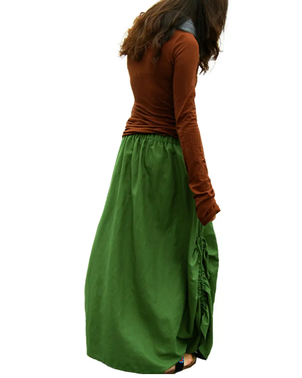 Drawstring Linen A Line Maxi Skirt