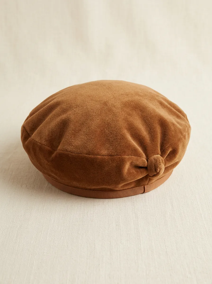 Unisex Minimalist Brown Velvet Beret