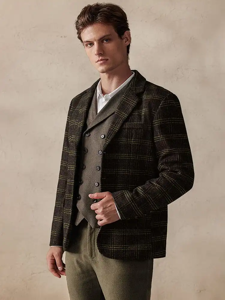 Wool Blend Linen Blend Blazer Jacket