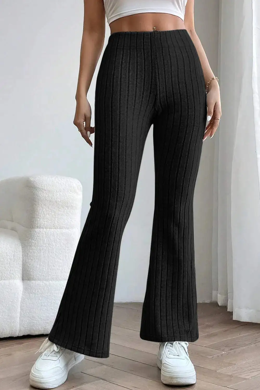 Flare High Waist Ribbed Cropped Pants