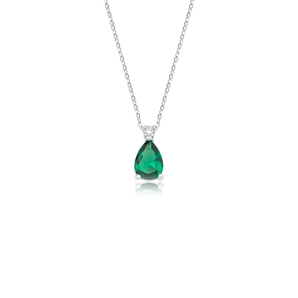 Diamond and Pear Shape Emerald Solitaire Necklace