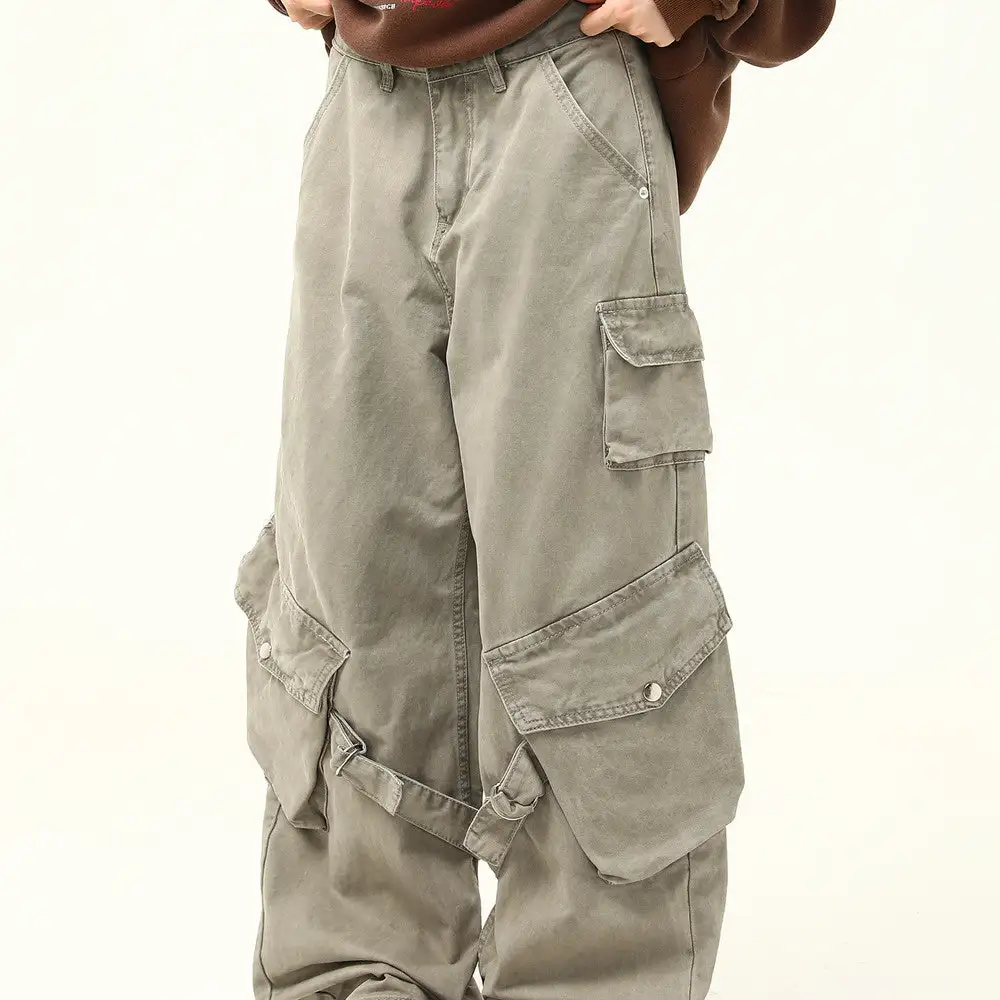 Vintage Wash Wide Leg Cargo Pants