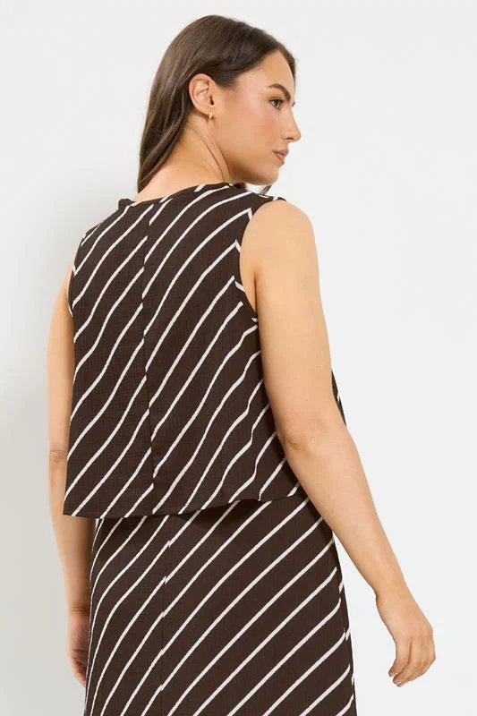 Chocolate Brown Stripe Vest Top detail 2