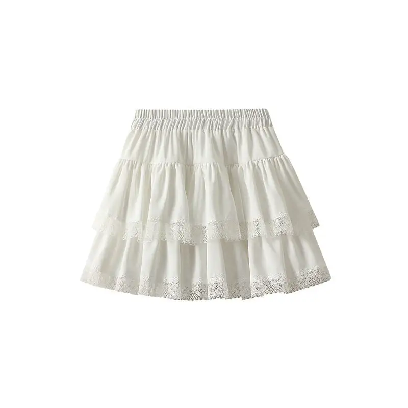 Streamlined Lace Trim High Waist Short Skirt