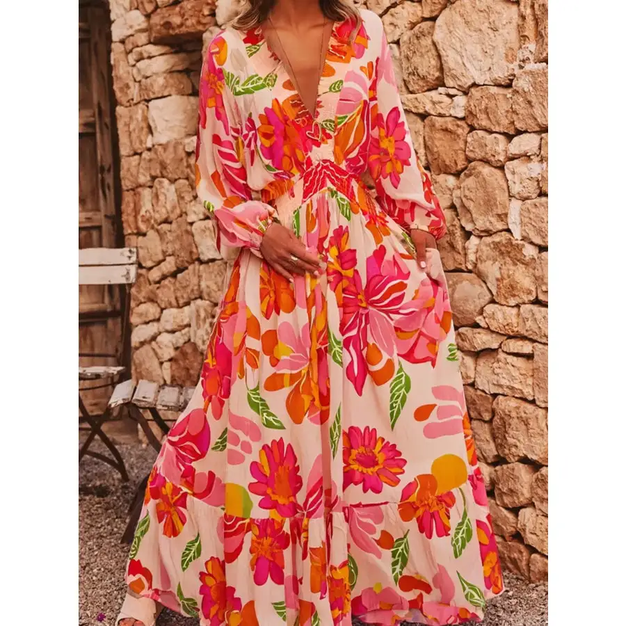 Smocked Floral Long Sleeve Maxi Dress