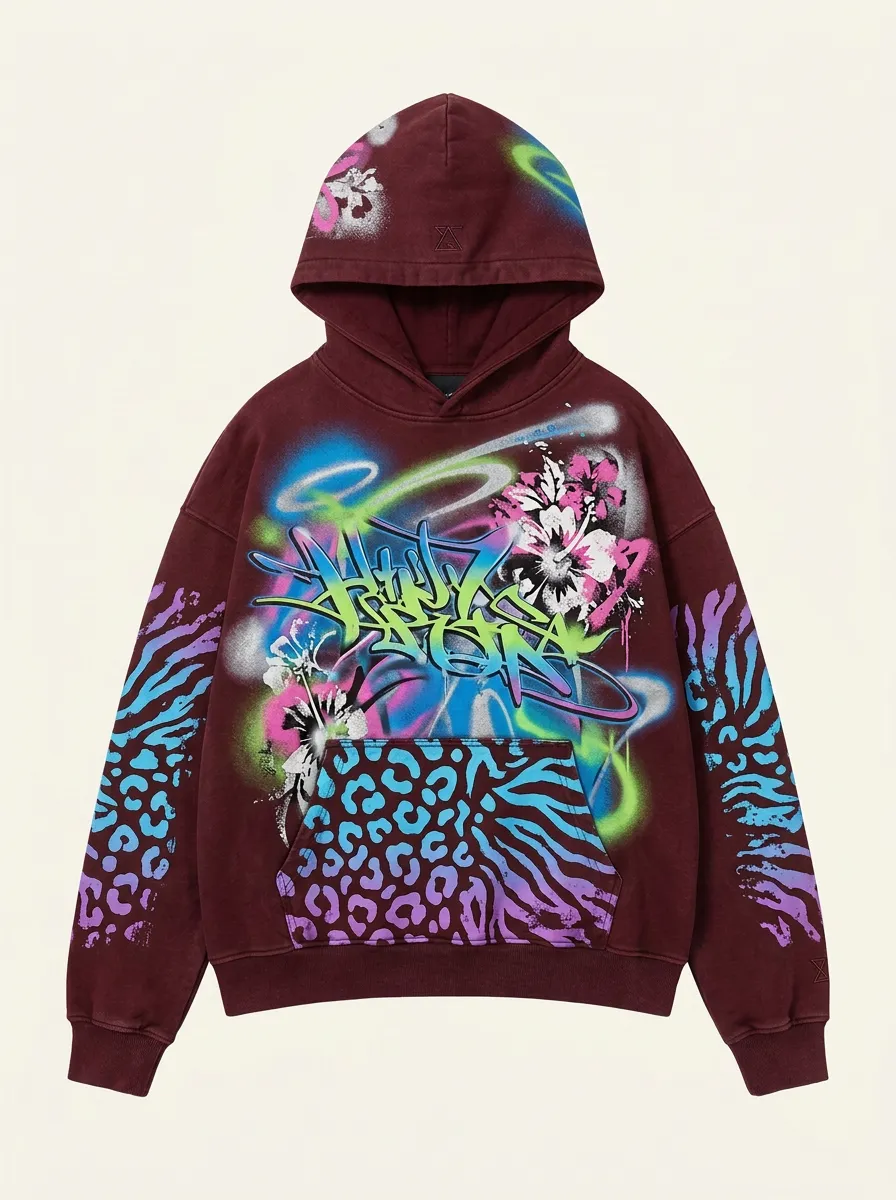 Unisex Streetwear Graffiti Hibiscus Leopard Graphic Hoodie