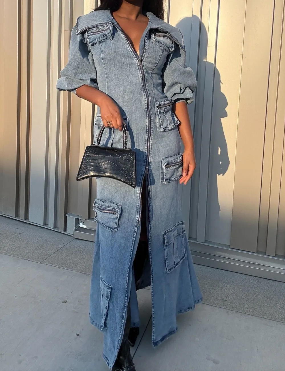 The Blues Denim Cargo Zipper Pocket Dress