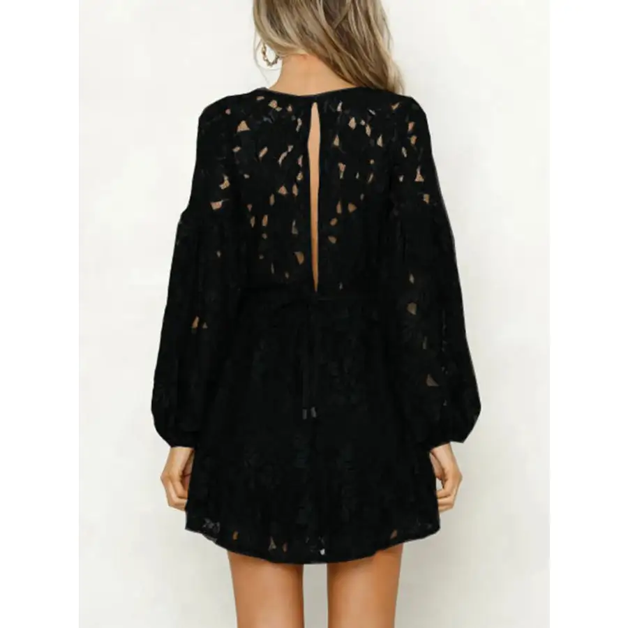 Lace V-Neck Long Sleeve Mini Dress