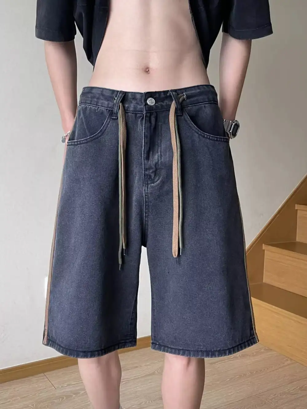Men's Full Size Drawstring Wide Leg Denim Shorts