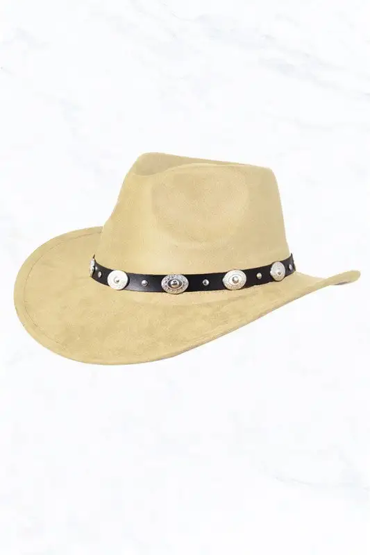 Suede Regular Cowboy Fedora Hat with Studded Belt