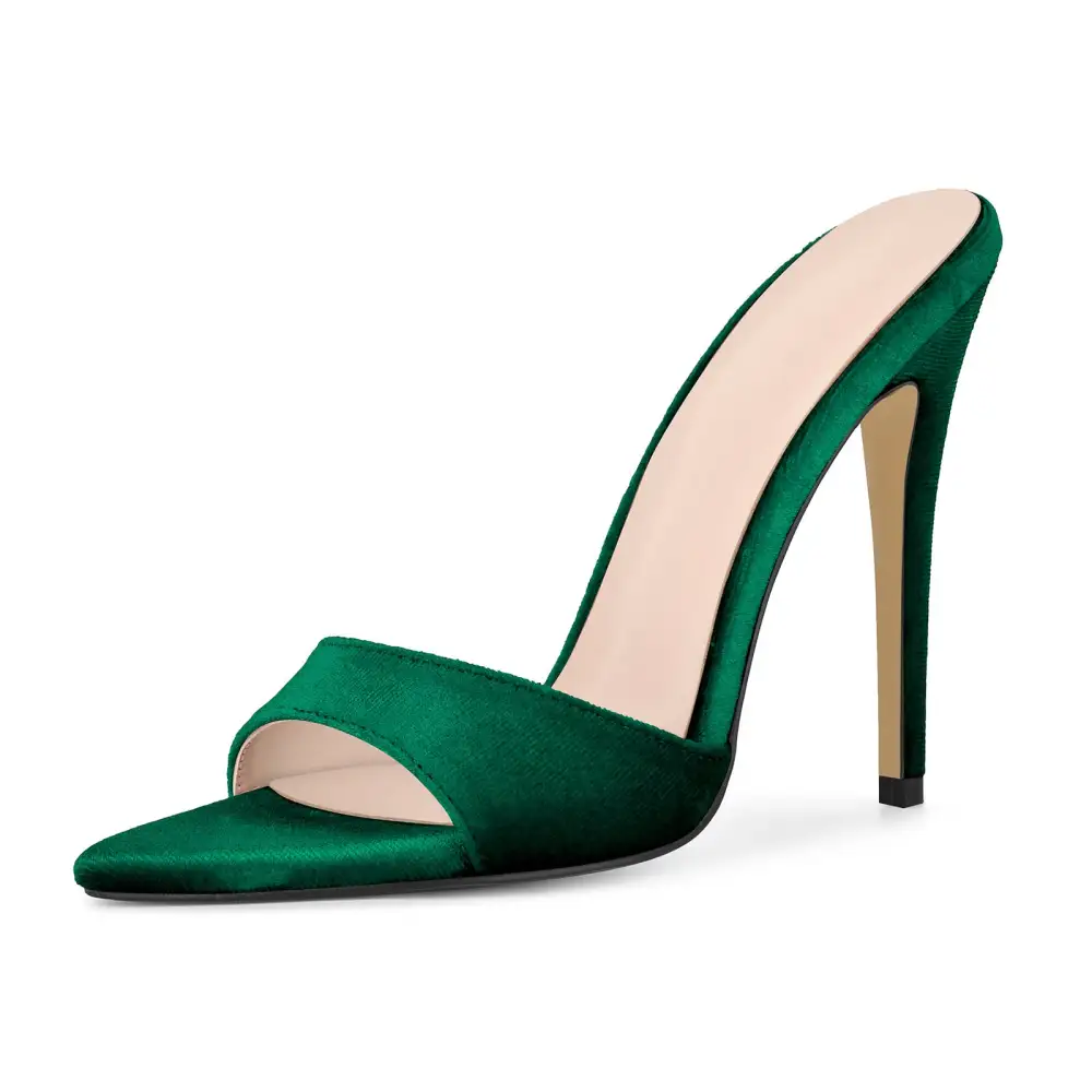 Velvet Pointed Toe Slip On Mule Sandals