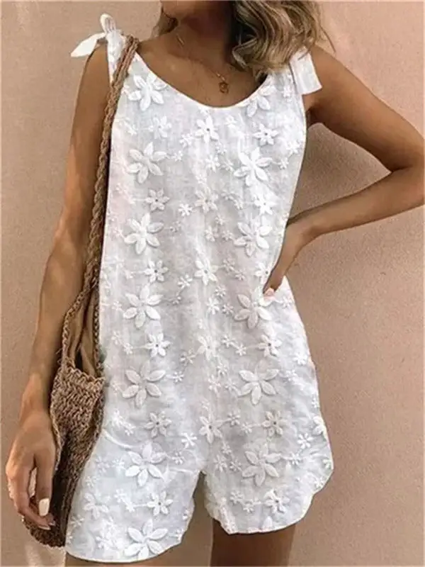 Embroidered Fabric Bow Strap Jumpsuit Accessory