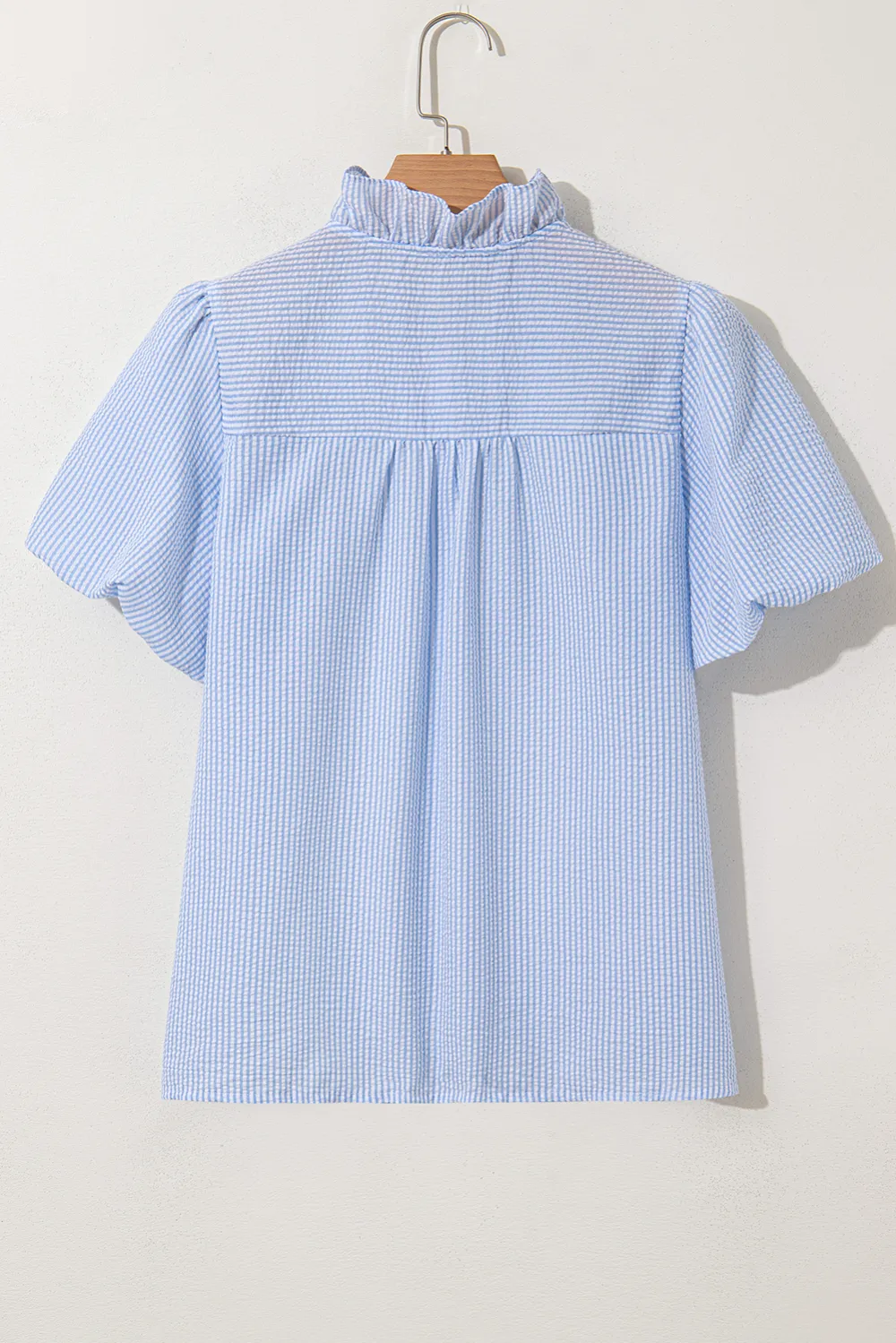 Beau Blue Striped Ruffle Short Sleeve Shirt