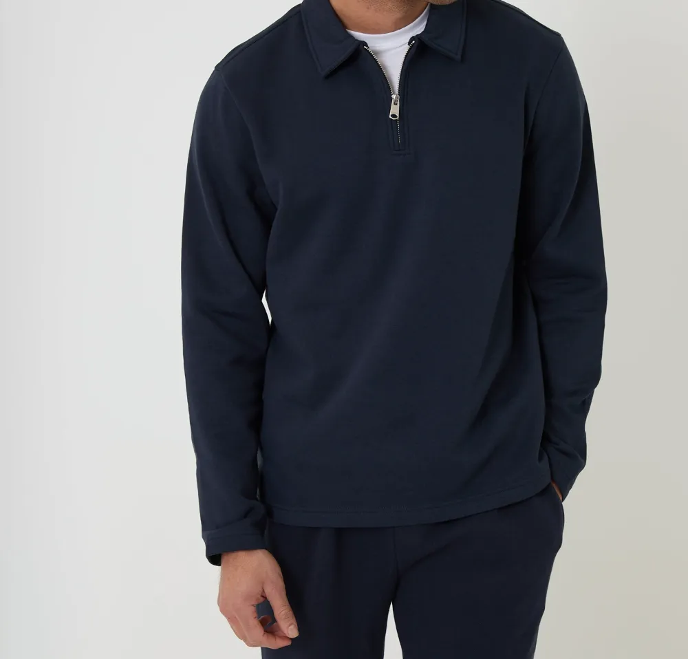 Men's Navy Quarter-Zip Polo Sweatshirt