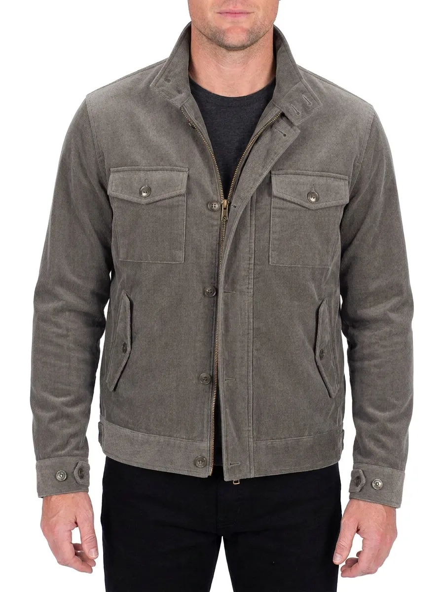 Men's Casual Olive Green Corduroy Field Jacket