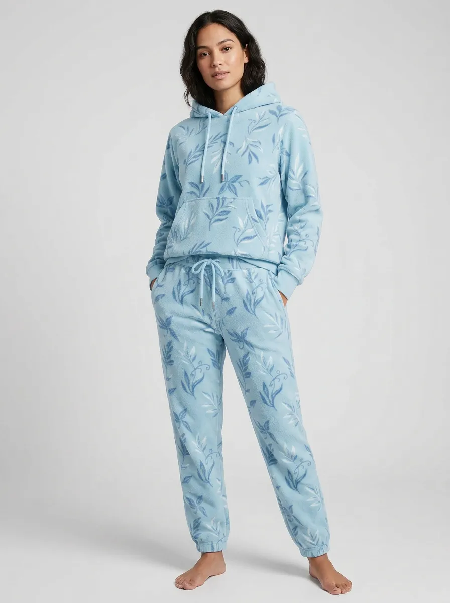 Women's Leaf Print Fleece Hoodie And Jogger Set