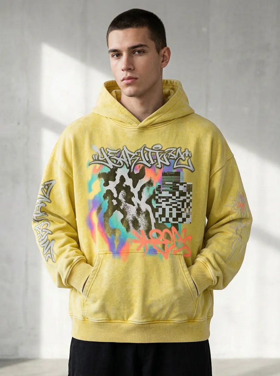 Unisex Streetwear Graffiti Abstract Pixel Hoodie