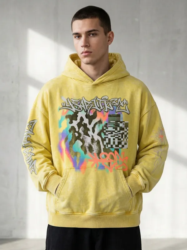 Unisex Streetwear Graffiti Abstract Pixel Hoodie