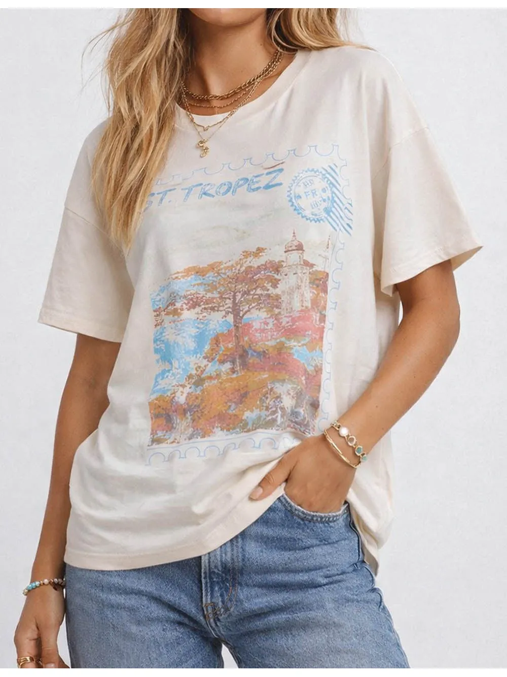 Chic Travel Graphic Pullover Short Sleeves T-shirt