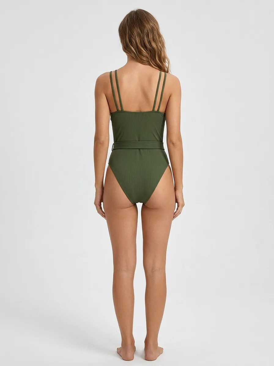 Women's Resort-Inspired Spaghetti-Strap Ribbed One-Piece Swimsuit