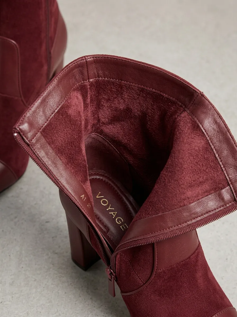 Pointed-Toe Block-Heel Suede-Look Leather-Look Women's High-Heel Ankle Boots