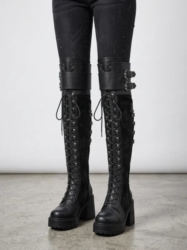 Gothic Revival Skull Lace Lace-Up Darkwear Style Women's Gothic Platform Boots