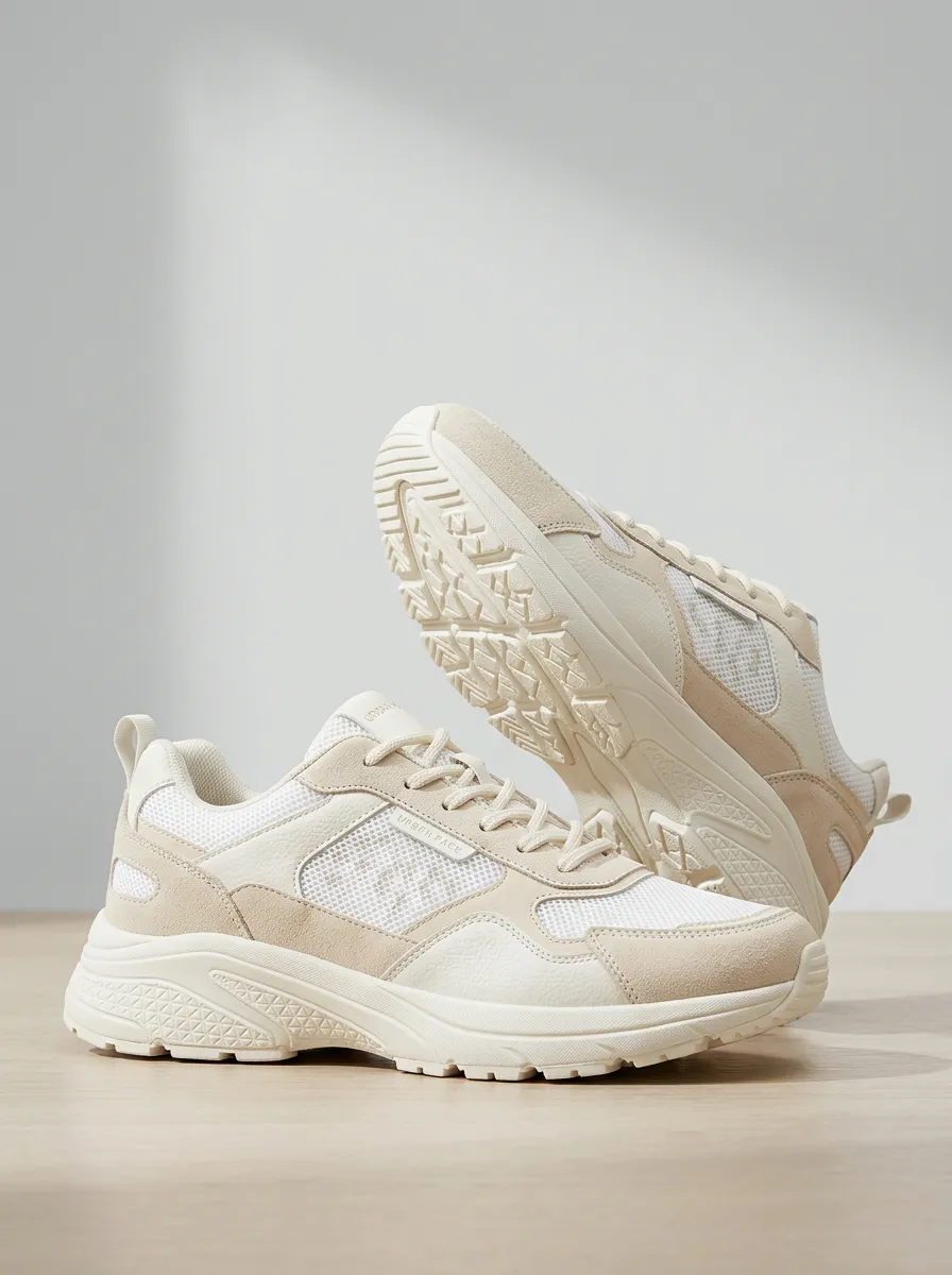 Minimal Suede-Panel Mesh-Panel Casual Sneakers