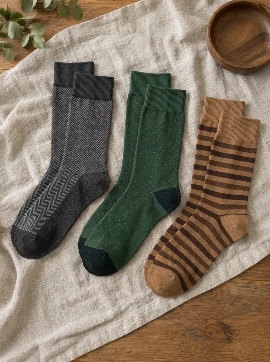 Men's Vintage Style Herringbone Polka Dot Striped Printed Socks Set