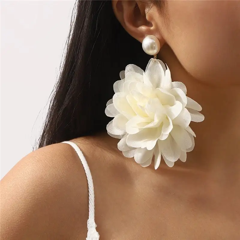 Modern Floral Pearl Statement Earrings
