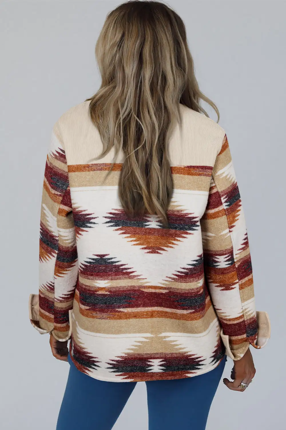 Corduroy Striped Aztec-Pattern Patchwork Jacket