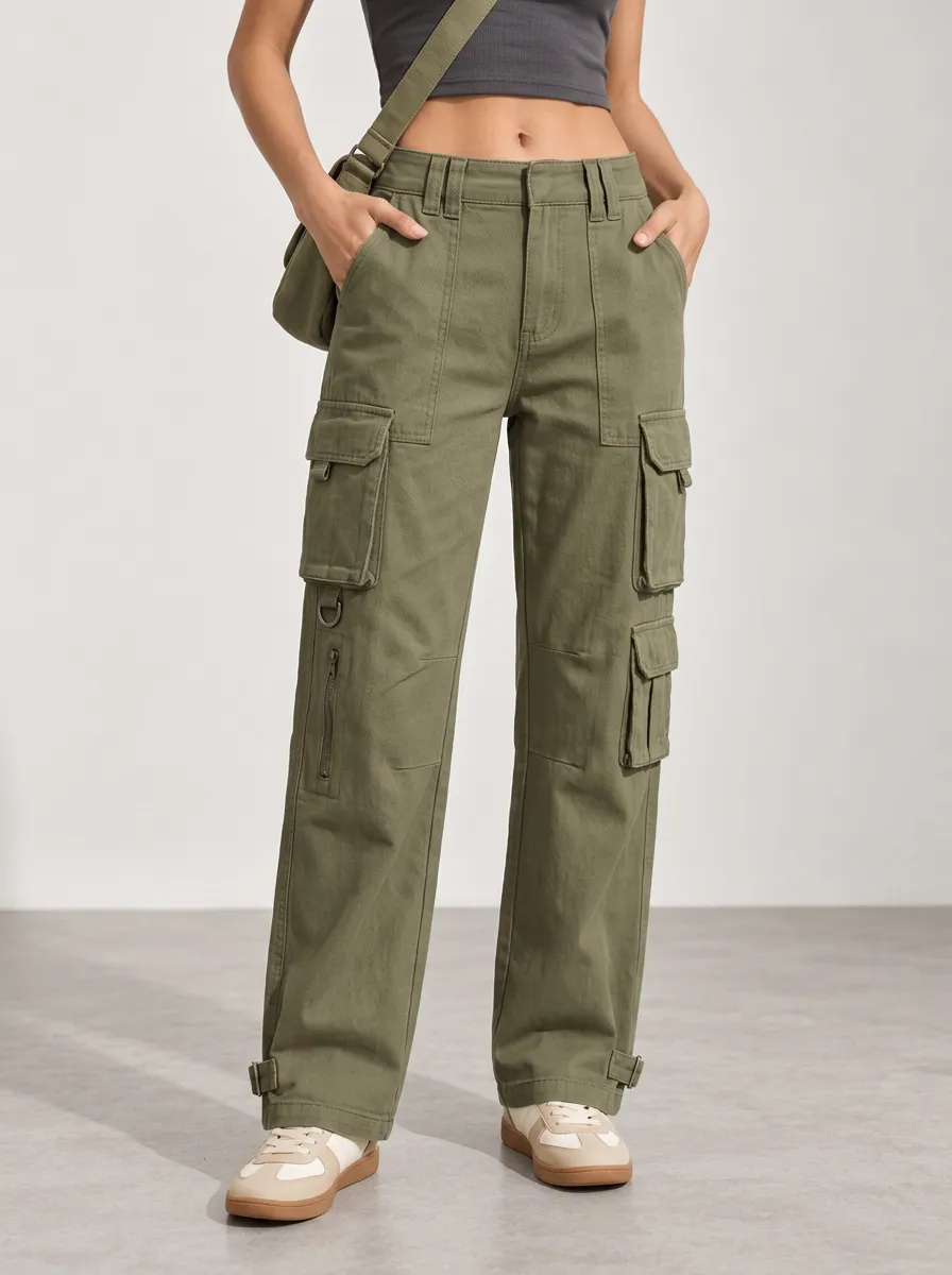 Women's Effortless Cargo Multi-Pocket Straight Leg Pants