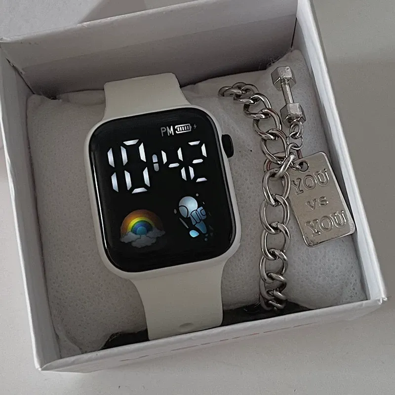 Square‑Face LED Digital Watch, Fashion Cartoon Pattern Electronic Wrist Watch for Men Women Teens