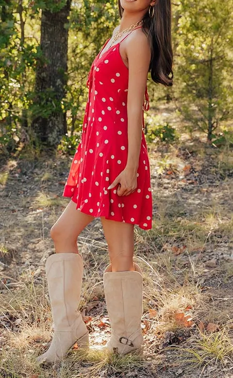 Lace-Trimmed Polka-Dot V-Neck Smocked Mini Dress