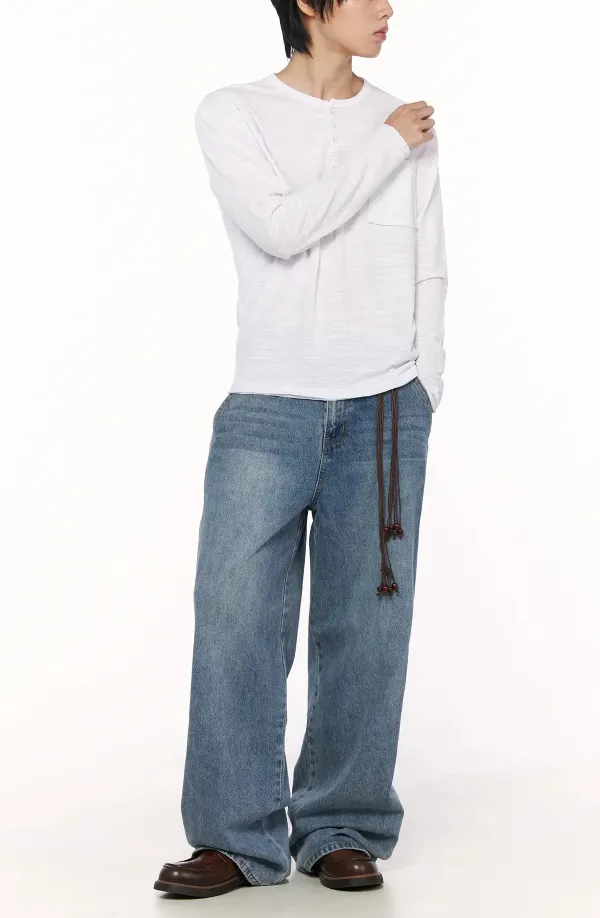 Men's Casual Henley Long Sleeve Tee