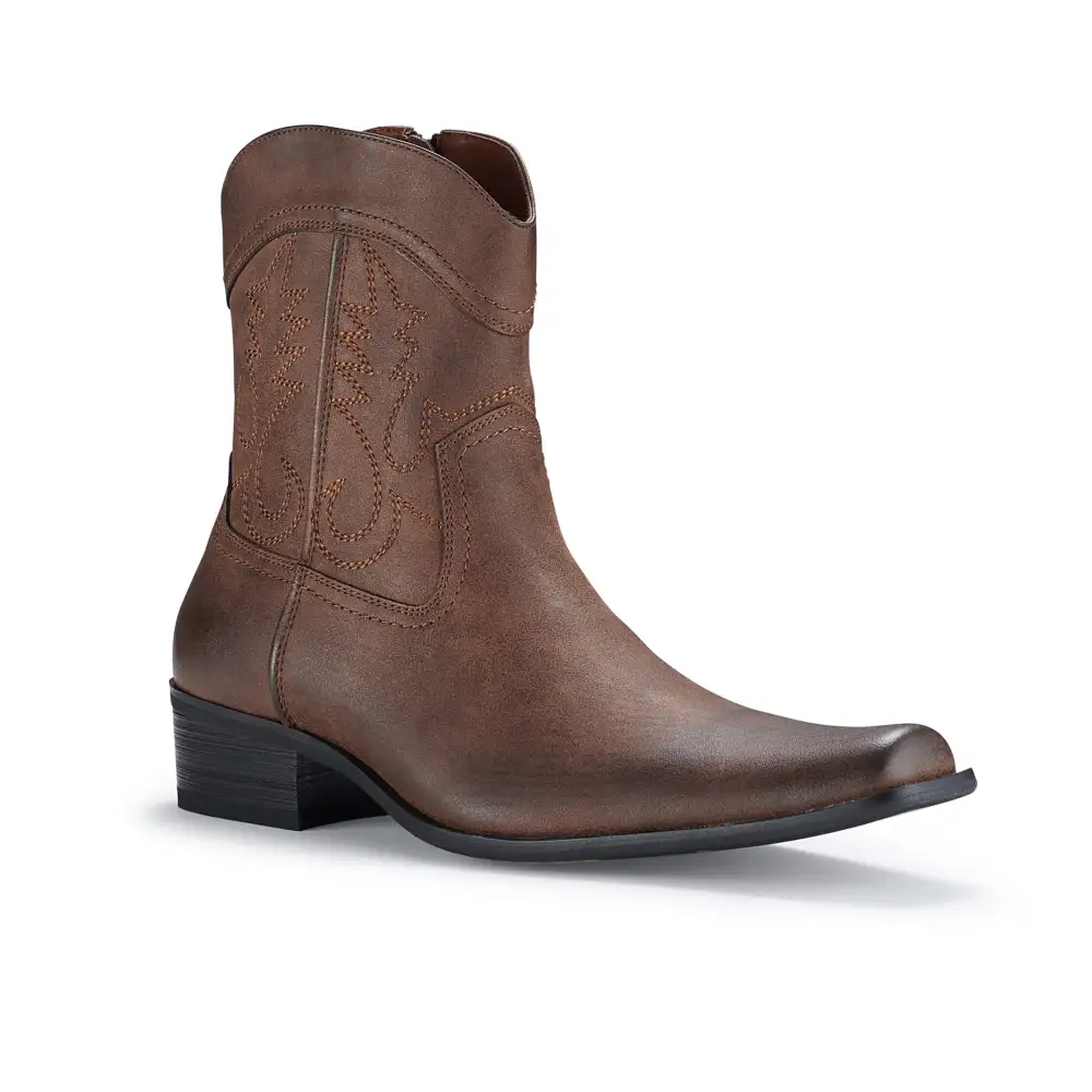 Faux-Leather Pointed-Toe Zip-Up Western Boots