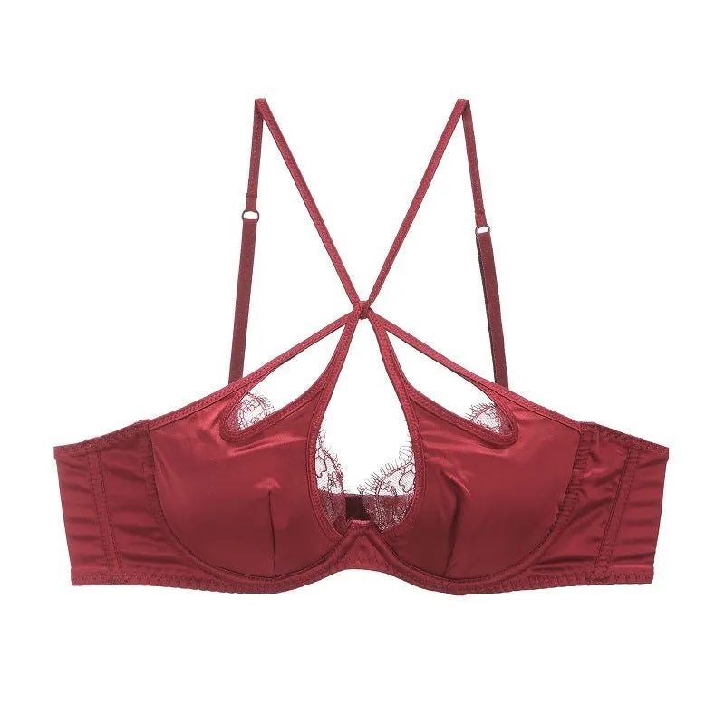 Satin Hollow Lace Bra And Panty Set