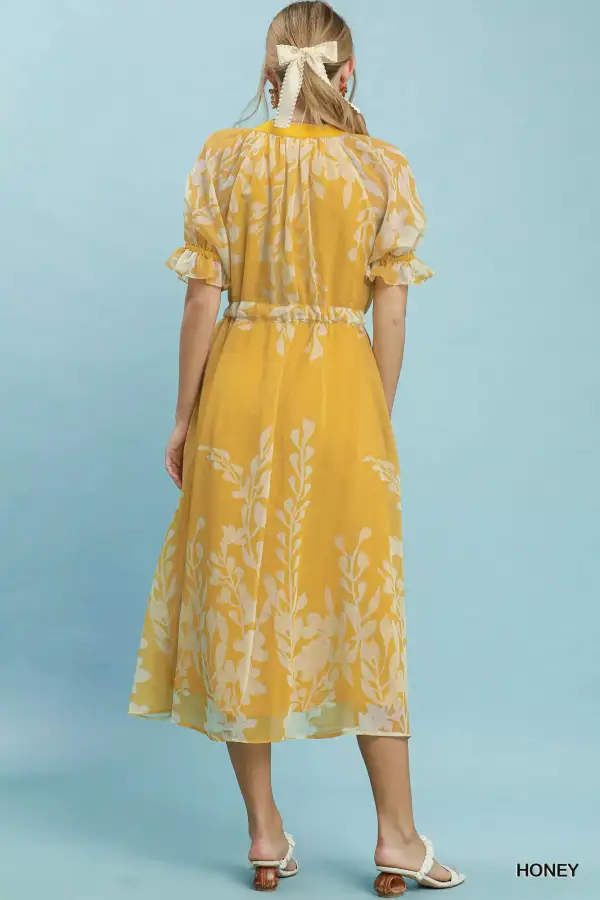 Dress Tie Waist Midi Dress with Side Pockets