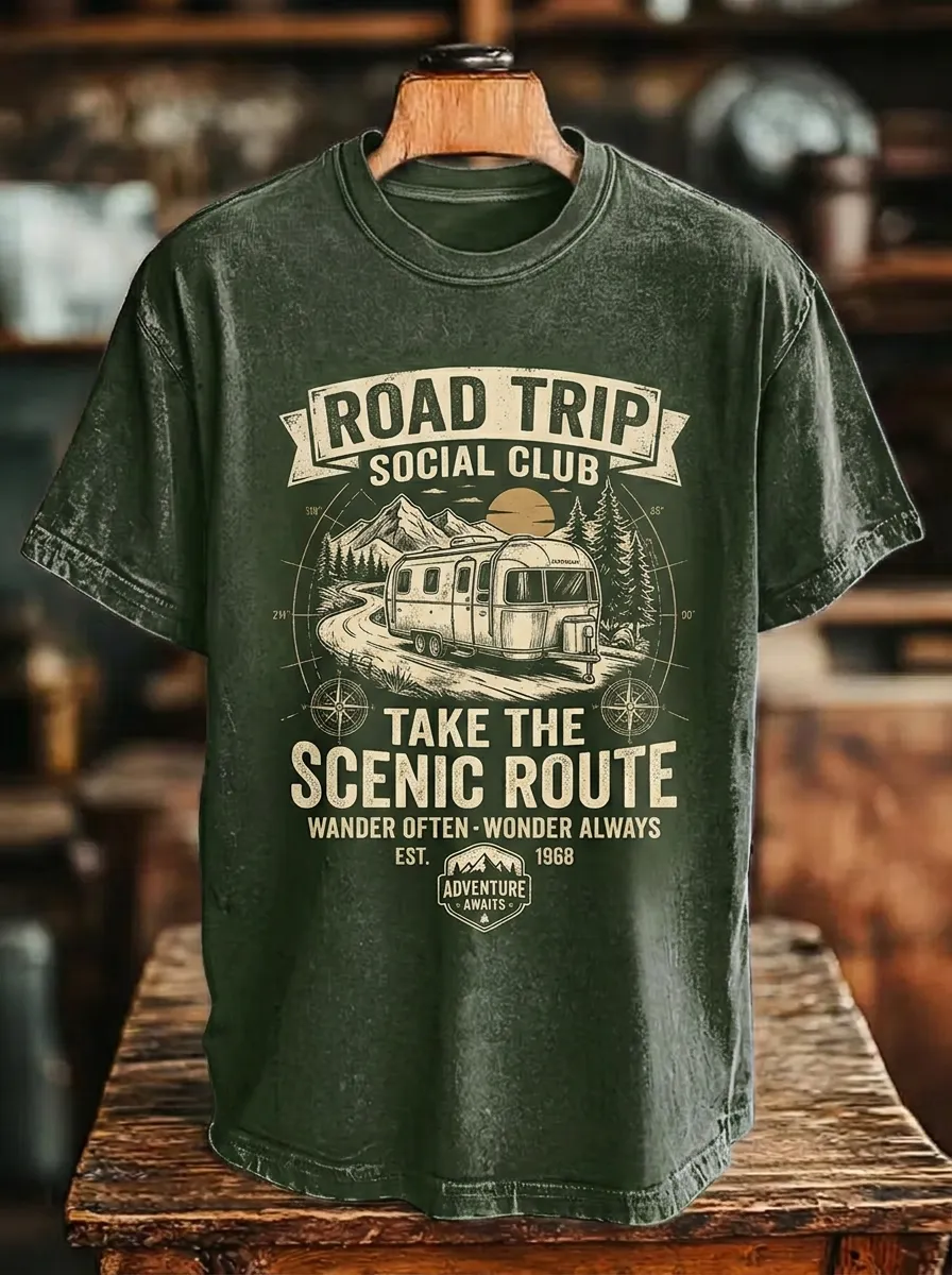 Unisex Road Trip Camper Mountain Printed T-shirt