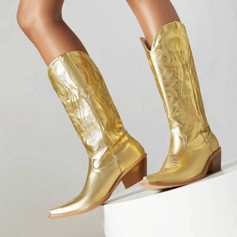 Embroidery Metallic Cowboy Boots