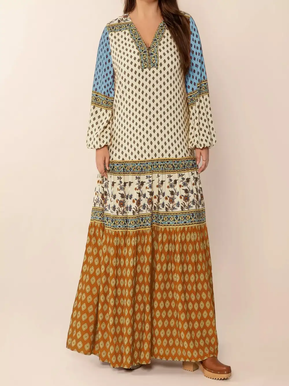 Comfort Fit Printed Long Sleeve Maxi Dress